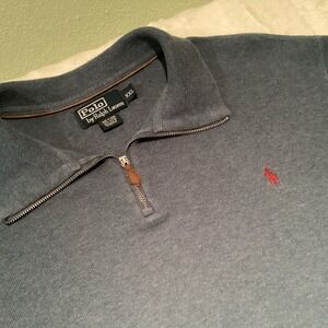 Polo Ralph Blue Red Pony 1/4 Zip Sweater Size XXL
